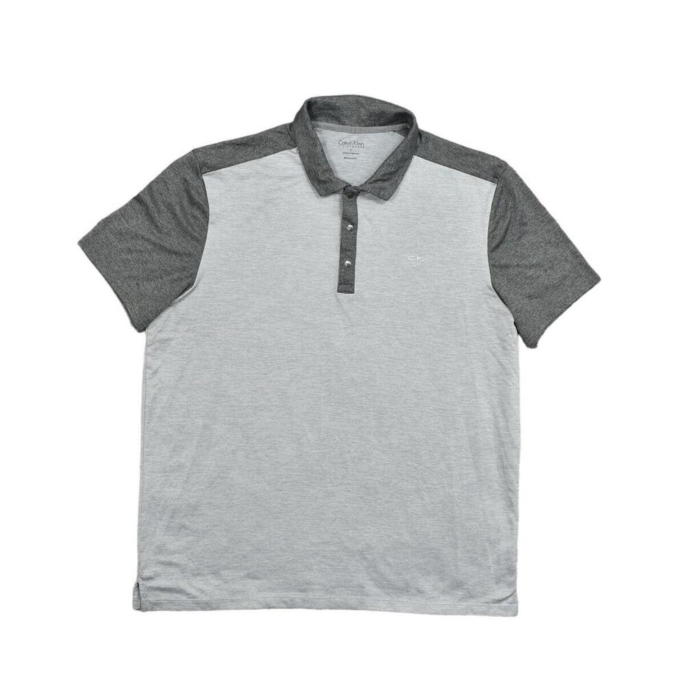 Calvin Klein Men's Gray Polo Shirt L Polyester Performance Regular Fit Stretch